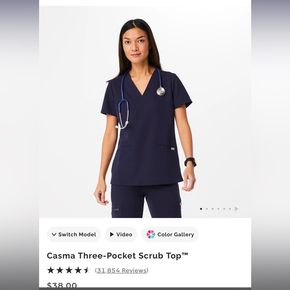 Figs Deep Blue Short Sleeve V-Neck Top